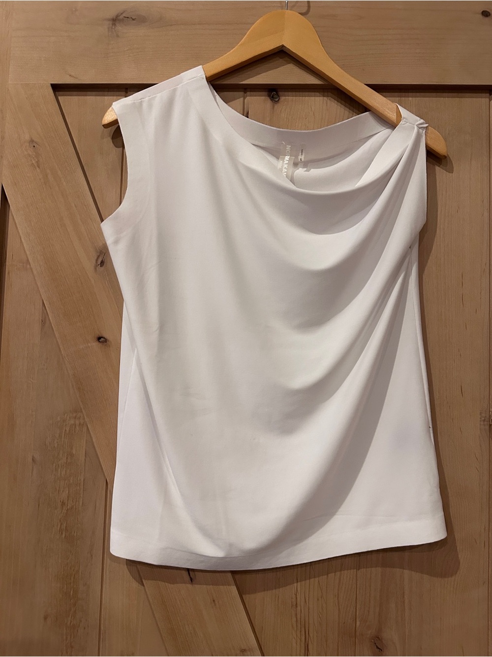 Norma Kamali White Draped, Off-the-Shoulder Sleeveless Top
